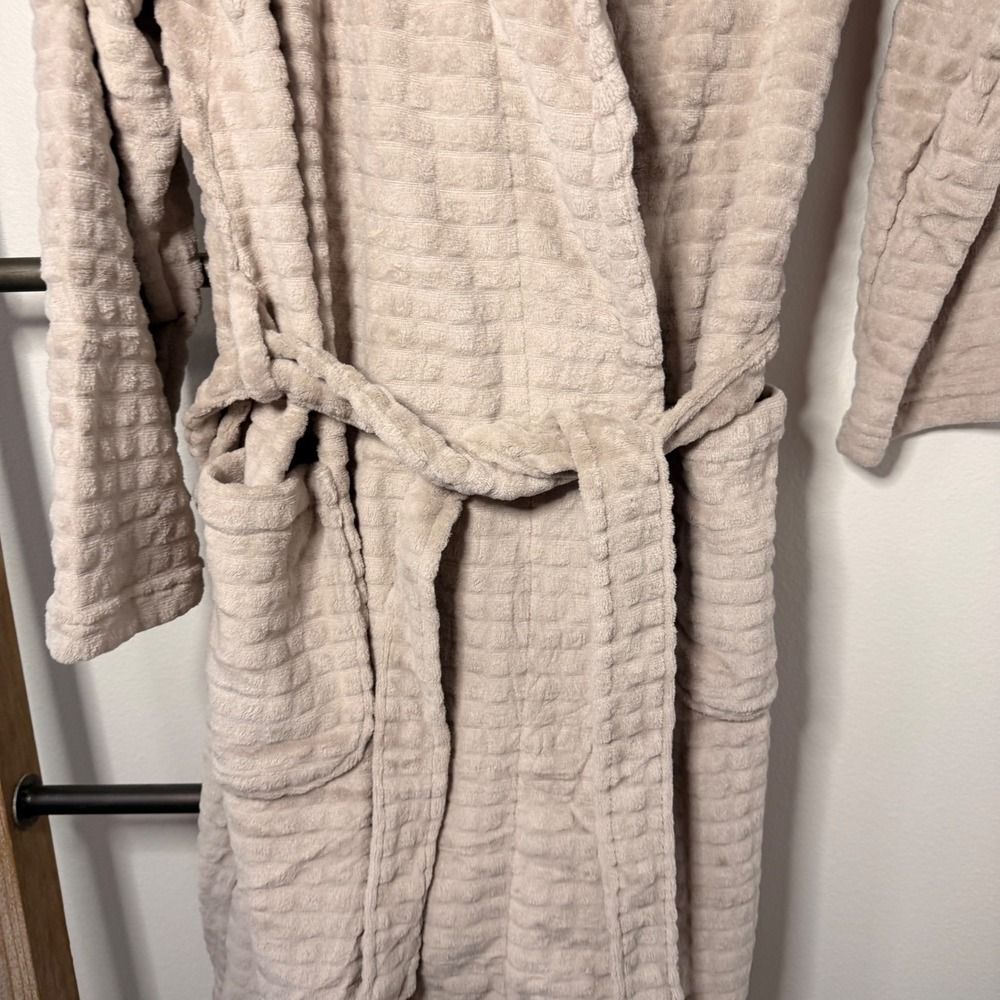 Ulta Lounge Plush Waffle Knit Robe Bathrobe Beige Cozy Loungewear Large XL - Picture 5 of 10
